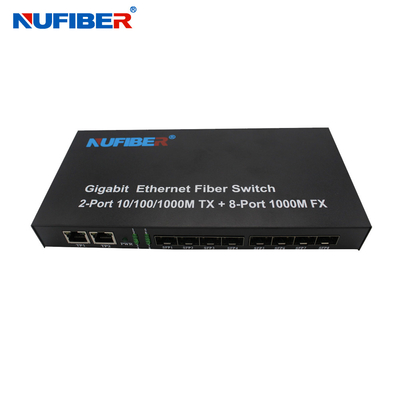 10/100/1000M 8 bağlantı noktalı SFP+2 Rj45 bağlantı noktası Fiber Optik Ethernet Anahtarı Medya dönüştürücü