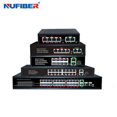 Gigabit Yönetilmeyen ODM Ethernet Fiber Anahtarı POE 4 8 16 24 Bağlantı Noktası 10 / 100M 48V