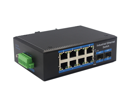 Endüstriyel SFP Ethernet Anahtarı 2 SFP 8 UTP Bağlantı Noktası Gigabit Fiber Dönüştürücü 24 V Güç Kaynağı