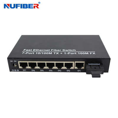 10/100M 7 port rj45+1 fiber port çift fiber SM 1310nm 20km fiber optik ethernet anahtarı