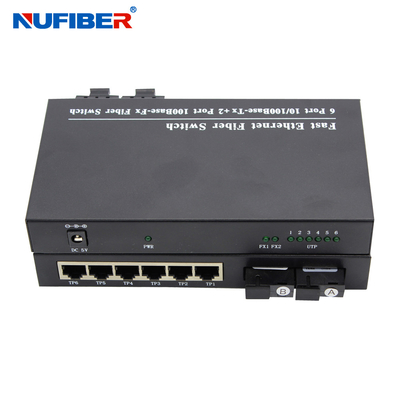 Tek fiber SC 1310nm/1550nm 20km fiber optik ethernet anahtarı ile 10/100M 6 bağlantı noktalı rj45+2 fiber bağlantı noktası